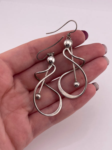 sterling silver stoneless squiggle ball pendulum dangle earrings