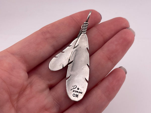 sterling silver Joe Delgarito double feather dangle pendant