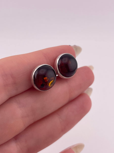 sterling silver round amber clip-on earrings