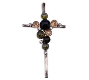 sterling silver rhinestone & colored glass cross pendant