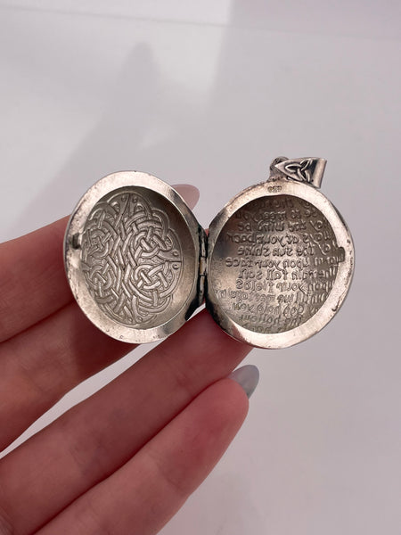 sterling silver Irish blessing Celtic knot puffy round locket pendant