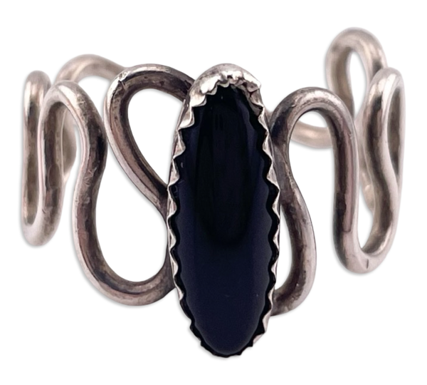 size 8.25 sterling silver onyx squiggle band ring