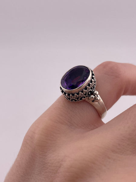 size 6 sterling silver faceted amethyst dot design ring