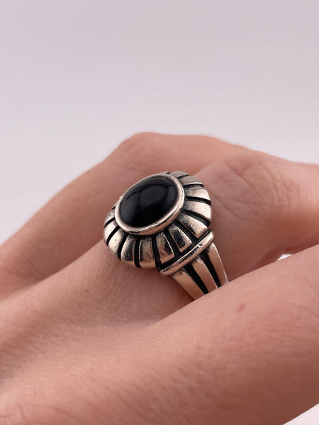 size 6 sterling silver black glass ring