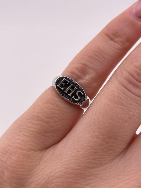 size 3 sterling silver 'EHS' letters initials ring