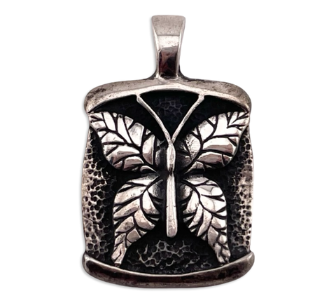 sterling silver heavy stoneless butterfly insect pendant