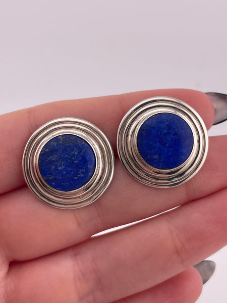 sterling silver round lapis post earrings