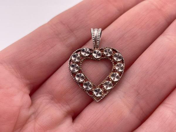 sterling silver etched discs heart pendant