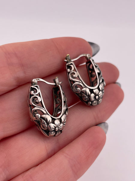 sterling silver flower hoop earrings