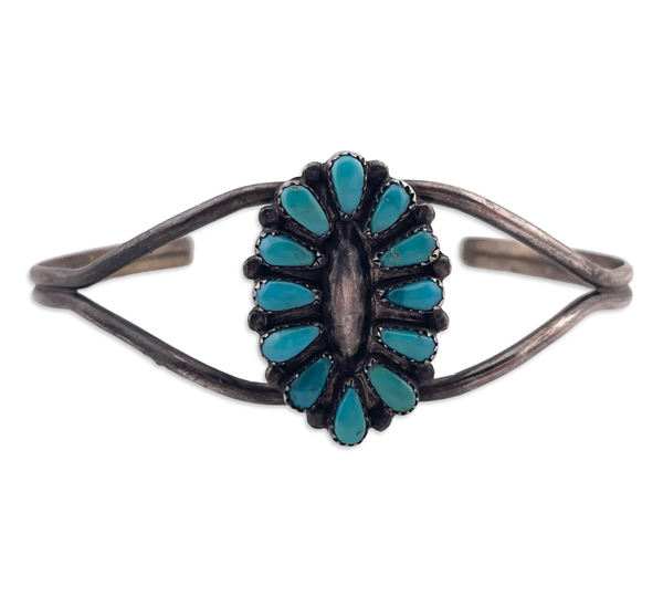 sterling silver turquoise cluster cuff bracelet