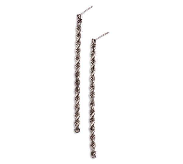sterling silver stoneless rope chain post dangle earrings