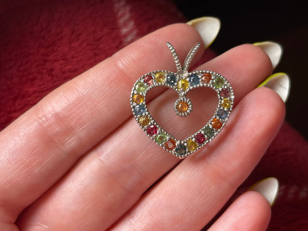 sterling silver colorful lab ruby heart pendant