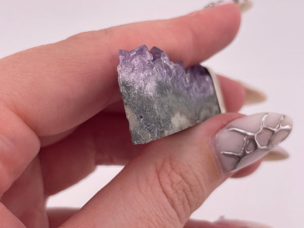 sterling silver raw side amethyst pendant