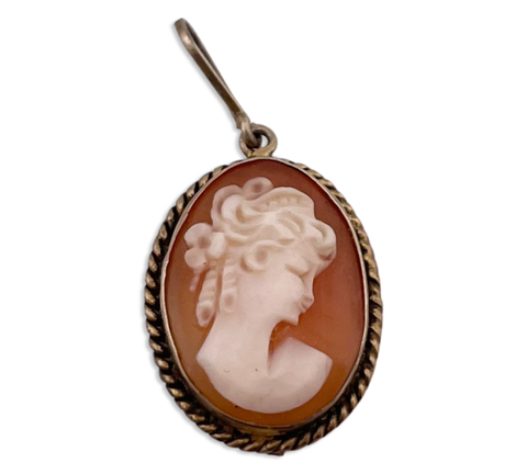 800 silver gold plated carved shell cameo woman pendant