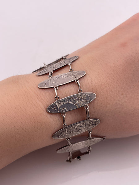 sterling silver etched floral link bracelet