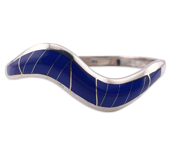 sterling silver Mexican chunky synthetic lapis hinge bangle bracelet