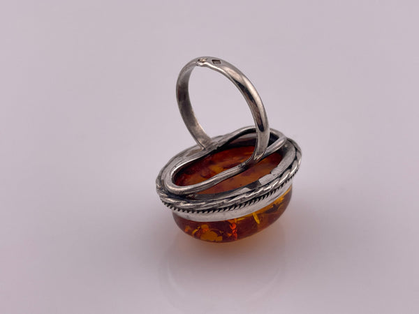 size 8 sterling silver chunky reconstituted amber ring