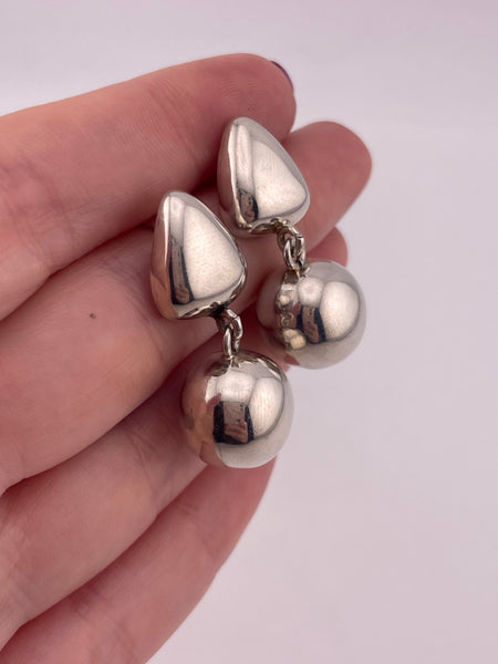 sterling silver Mexican stoneless triangle circle post dangle earrings
