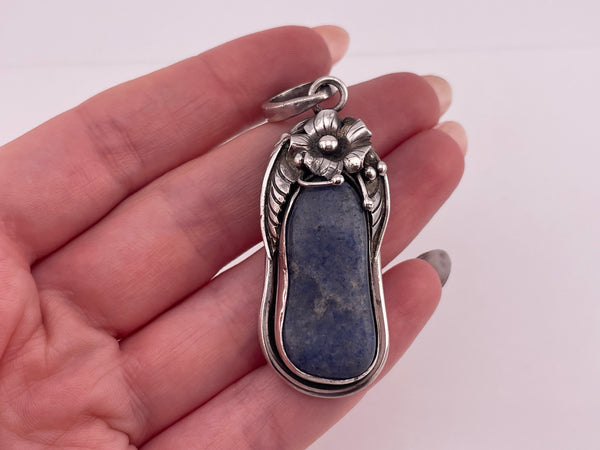 sterling silver blue quartz flower pendant