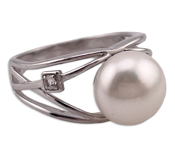 size 7 sterling silver faux pearl faceted topaz ring