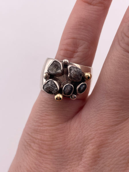 size 5.5 sterling silver & 14k gold Lily Barrack artisan quartz rough diamond adjustable ring