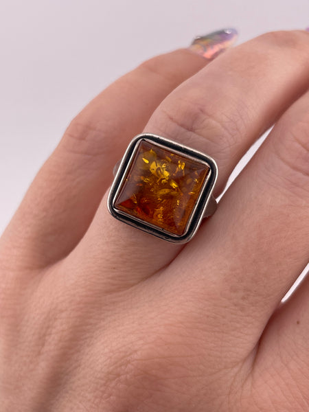 size 6.75 sterling silver square amber ring