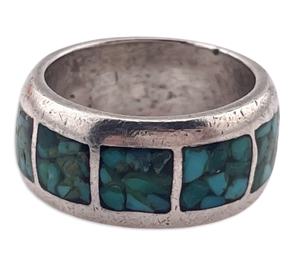 size 5.25 sterling silver crushed turquoise band ring