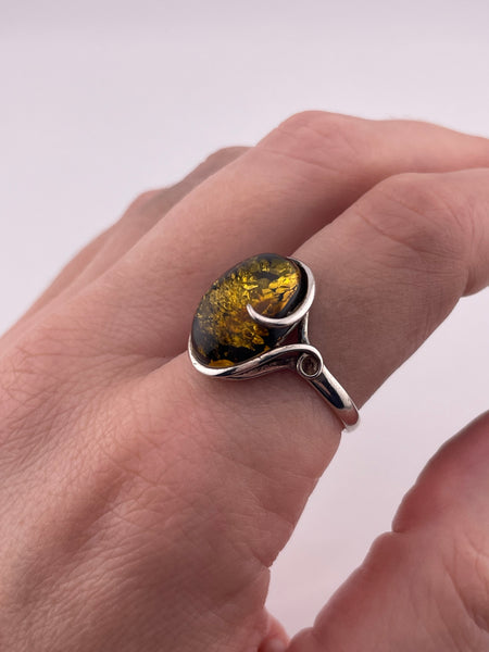 size 9.75 sterling silver oval amber ring
