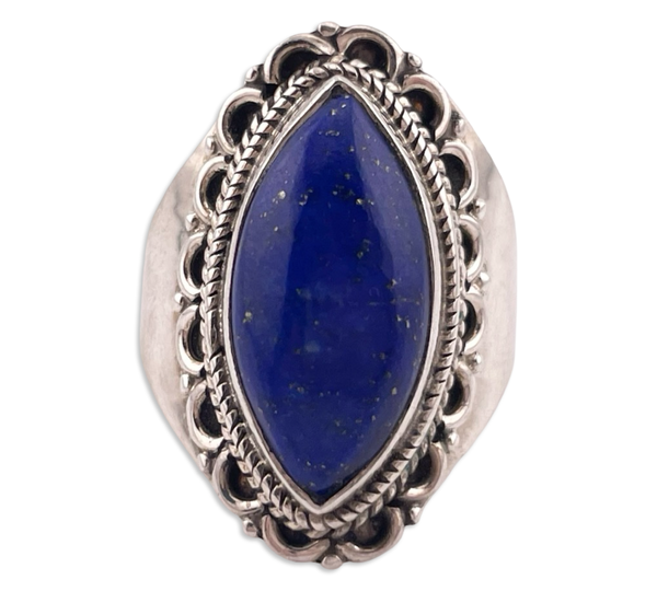 size 10.25 sterling silver marquise shape lapis ring