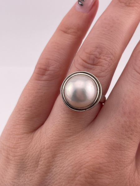 size 7.25 sterling silver faux pearl ring