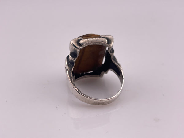size 9 sterling silver tigers eye two knights cameo ring