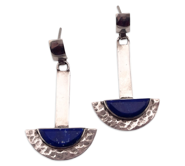 sterling silver hammered lapis post dangle earrings