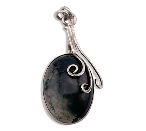 sterling silver moss agate pendant