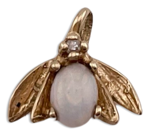 14k yellow gold small opal & diamond pendant