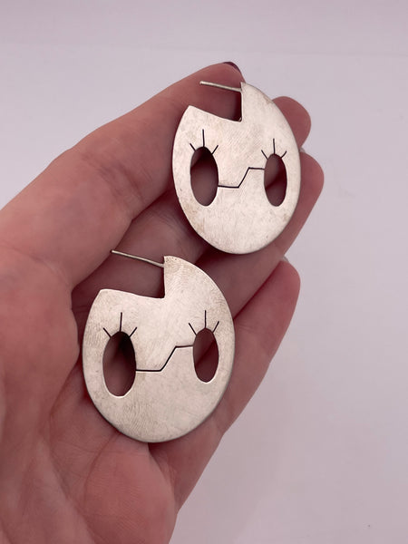 sterling silver brushed finish stoneless flat hoop cut-out circle post earrings
