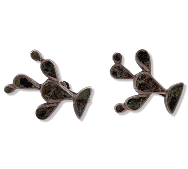sterling silver chrysocolla prickly pear cactus screw-back earrings