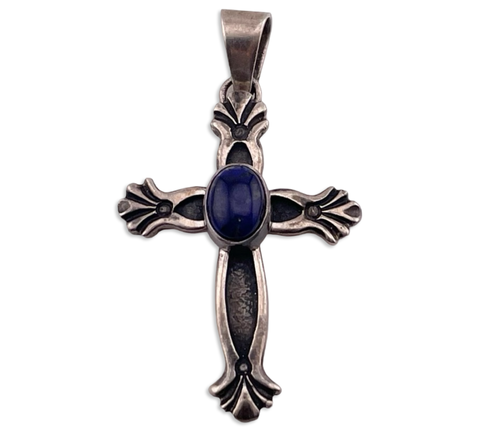 sterling silver lapis cross pendant