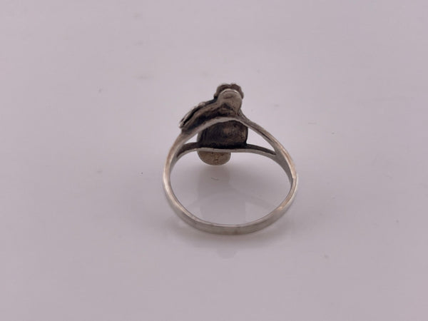 size 6 sterling silver synthetic turquoise flower leaf ring