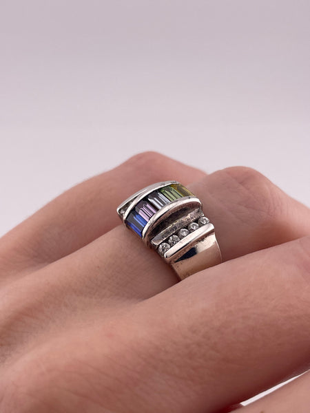 size 6.5 sterling silver faceted glass rhinestone ring