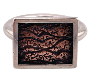 size 6.25 sterling silver & copper textured rectangle ring