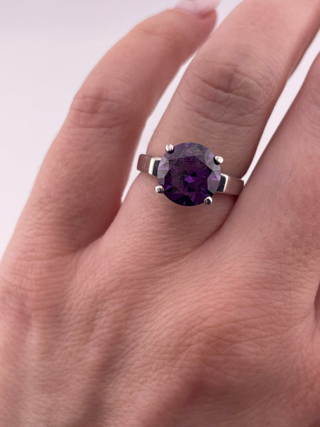 size 6.75 sterling silver faceted purple glass ring