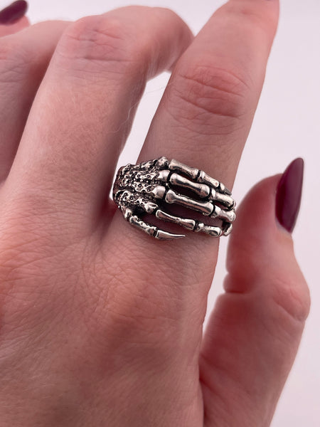 size 10.5 sterling silver skeleton hand ring