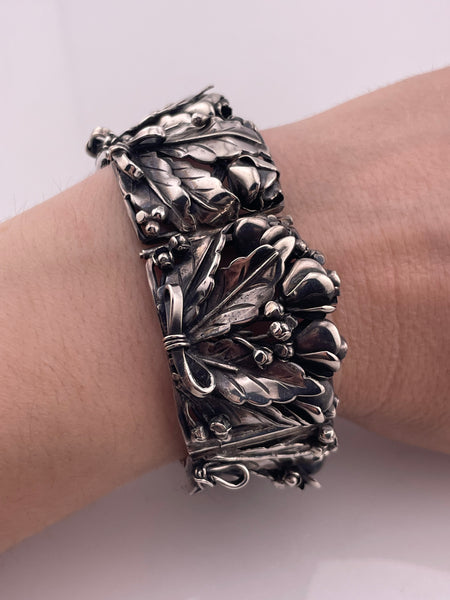 sterling silver 1930s-1950s Hobe heavy stoneless flower floral bracelet **AS IS**