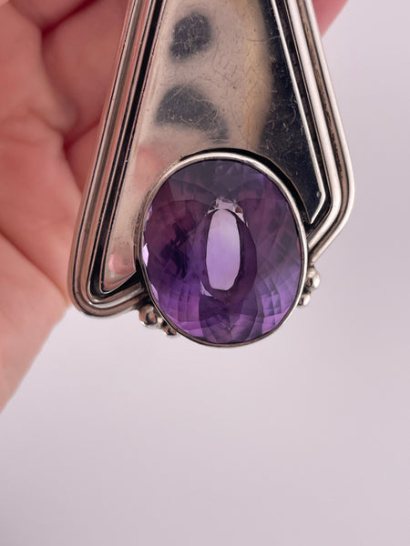 sterling silver 3" long faceted amethyst pendant