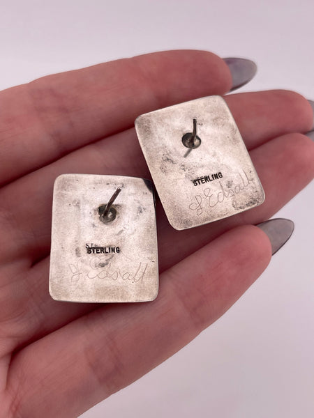 sterling silver & brass artisan Jane Edsall stoneless rectangle post earrings