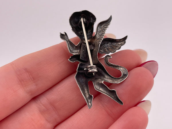 sterling silver pressed cherub angel pin brooch