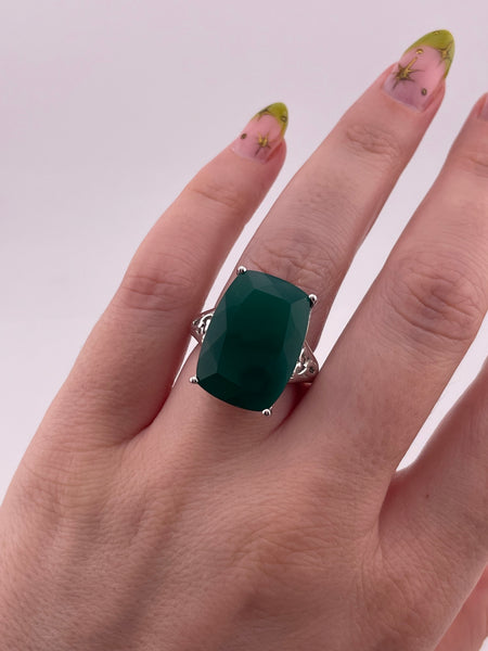 size 7 sterling silver faceted green onyx ring