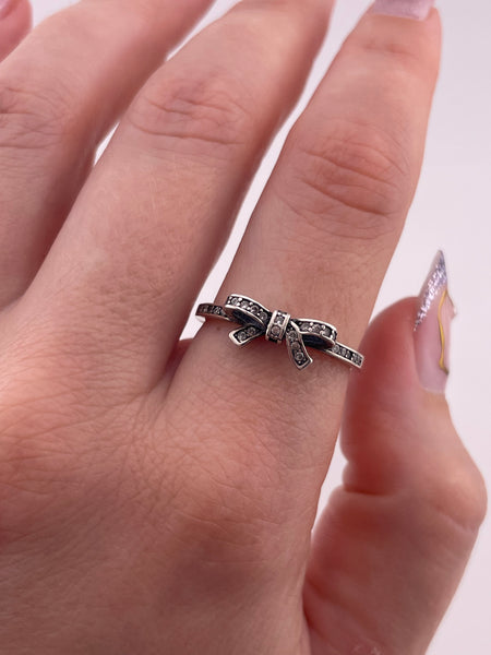 size 9.25 sterling silver rhinestone bow ring