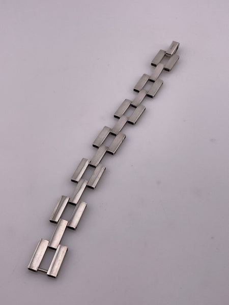 sterling silver stoneless Art Deco floral flower rectangle link bracelet