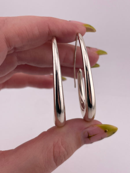 rhodium plated sterling silver stoneless J shaped threader dangle earrings